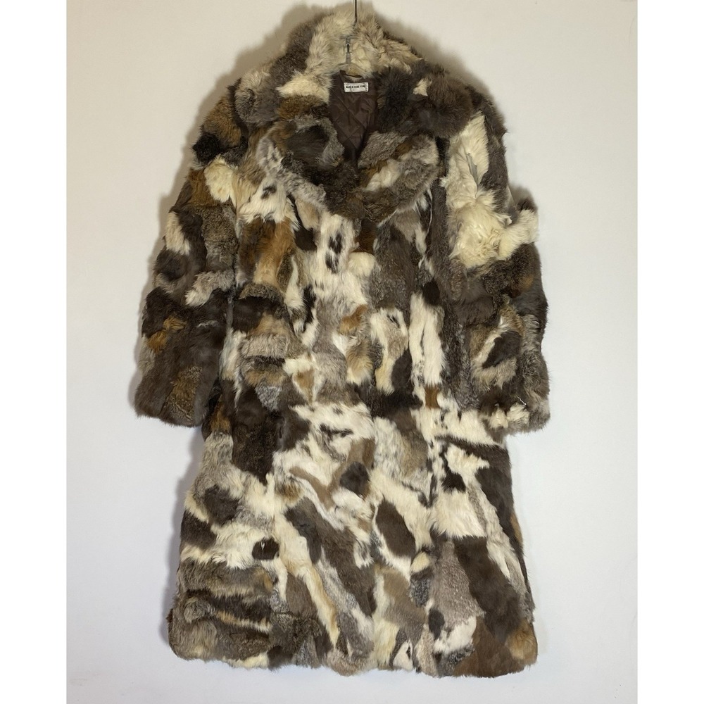 Vintage Coat Womens Small Multicolor Rabbit Fur Patchwork Made Hong Kong Flaws S